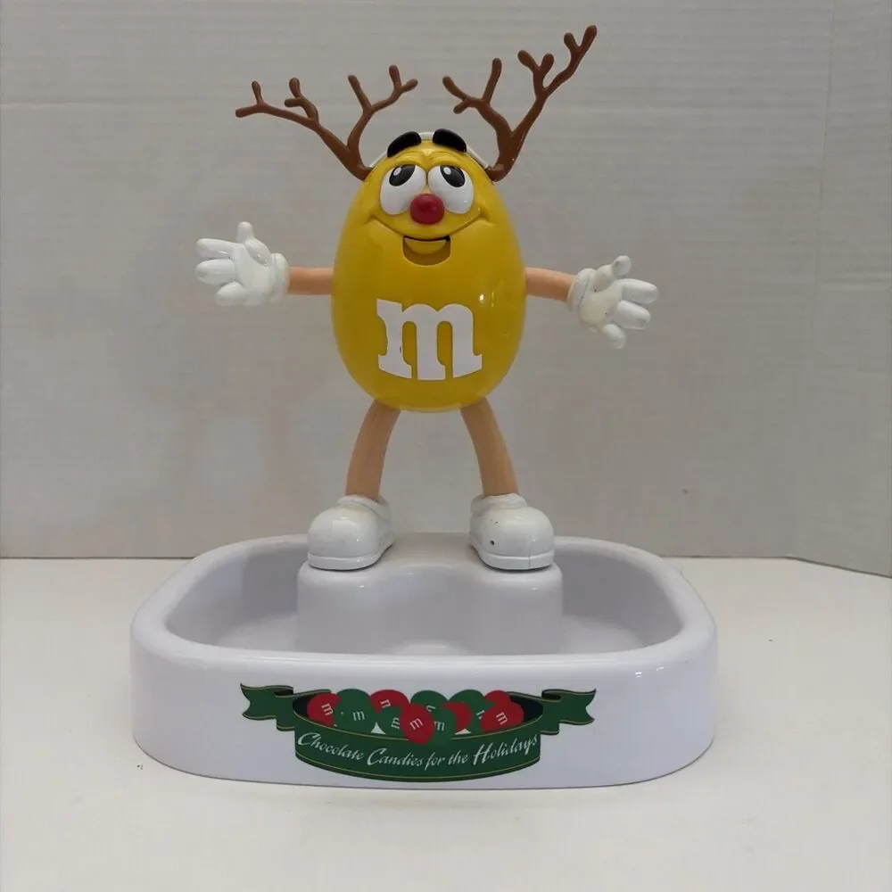 Vintage 1999 M&M's Yellow Peanut Reindeer Talking Animated Christmas Candy Dish